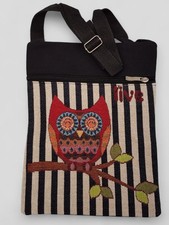Owl Themed Bag Crossbody Zip Front Canvas Tapestry Style Black