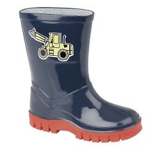 Stormwells Kids Puddle Navy Blue Digger Wellington Wellies Welly Boots W204C