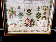 Antique framed Sampler Birds