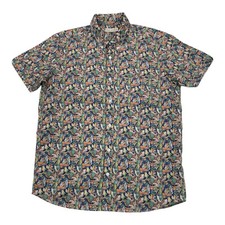 Far Afield Shirt Men's Size 2 Medium Navy Flamingo AOP Short Sleeve Button Down