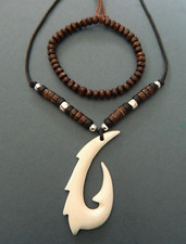 Mens Necklace Bone Maori Style Fish Hook Dagger Pendant Boys Gift Surfer Tribal