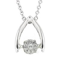 10K White Gold Twinkle Diamond Pendant Lucky Wishbone Floating Diamonds .04ct