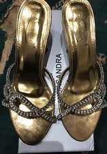 Womens Bronze Diamante Kitten Heel Shoes Size 4