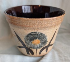 1970s West German Pottery Planter / Plant Pot 633-14 flower, brown