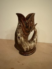 Fosters Studio Pottery Cornwall Brown Glaze Fish Jug Vintage Retro