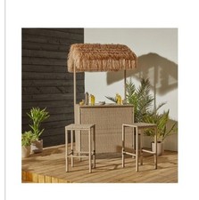 Tiki Home Bar with Two Stools