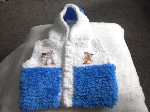 Hand knitted blue faux - knitted, fur