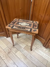 Beautiful Vintage Marquetry Inlay Wooden Table Storage Compartment Music Box