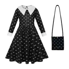 Girls Wednesday Addams Costume Dress Party Birthday Cosplay Fancy Dress UK 3-12Y