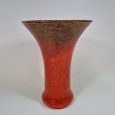 Vintage Monart Style Art Glass Vase Red With Brown 27cm High