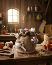 Hand knitted tea cosy. Sack of