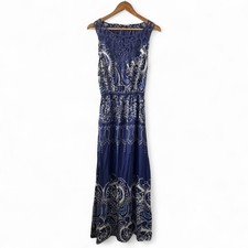 M&Co Women's Blue White Print Midi Dress Summer Smock Dress Size 12