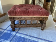 Vintage Upholstered Footstool Wood Padded Pink Velour Seat 12” x 10” x 7” high