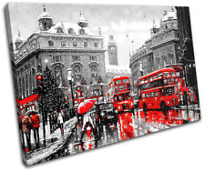London Scene Winter Red Bus City SINGLE CANVAS WALL ART Picture Print
