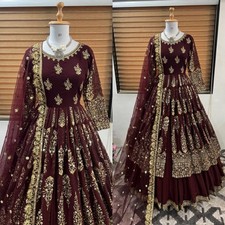 Hot Wine Gown Lehenga Choli Indo Western Lengha Anarkali Party Wear Lehenga Suit