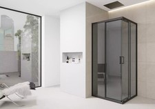 800mm Corner Entry Shower Enclosure Black Tint Square Walk in Sliding Door