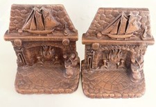 Vintage 1930s or 40s SyrocoWood Ship Fireplace Mantle Rustic Bookends