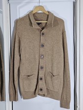 Gant Buttoned Cotton Wool Blend Tan Mens Cardigan with Pockets Size L