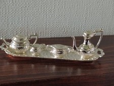 Vintage Miniature Silver Plate White Metal Regency Style Tea Set On Tray