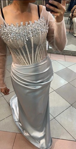 Women silver satin long - women’s,