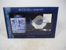 3 piece Spode Blue Italian Caddy, Teabag Tidy Dish & Spoon New in Box