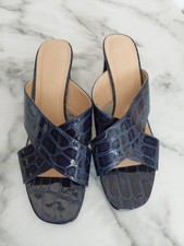 Navy Textured 8cm Block Heel Sandals Size 9 E