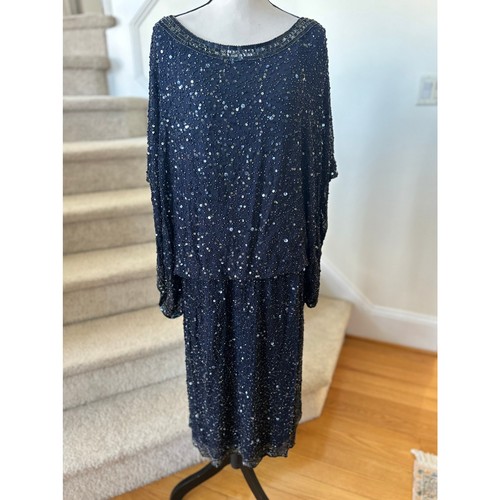Patra navy beaded silk draped - patra,