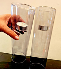 Pair of glass Hurricane tealight Candle Holder / flower vases lot 2 centrepieces