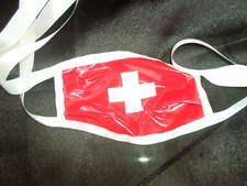 RED PVC MASK WHITE CROSS SATIN