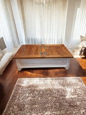 Beautiful French Painted Rectangular Trunk Coffee Table - antique white 