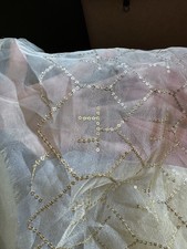 Elegant Gold Organza Fabric With Sequin Pattern