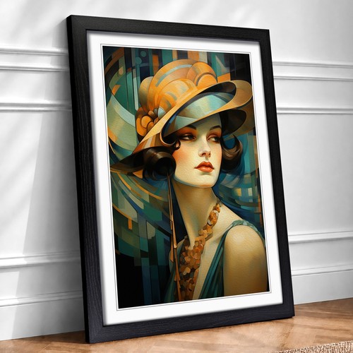 Art deco woman realism - deco, framed