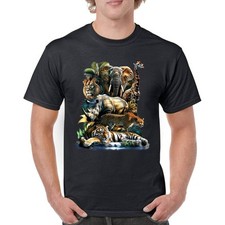 Exotic Collage T-shirt Jungle Safari Animal Wild Nature Lion Tiger Men's Tee