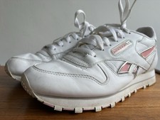 REEBOK CLASSIC WHITE PINK LEATHER LACE UP RETRO STYLE WOMENS TRAINERS UK 6