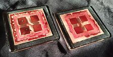 Jo Downs Handmade Fused Glass Coasters x2 Square Design, Dark Burgundy & Gold