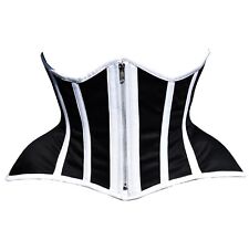 Black White Corset Striped Corset Cotton Curvy Underbust Steel Boned Corset