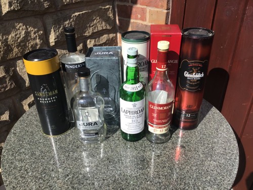 Empty whiskey bottles with