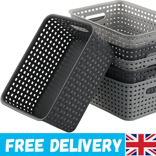 Grey plastic weave basket - grey,