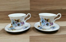 2 x Vintage Mayfair Bone China Floral Cups & Saucers 