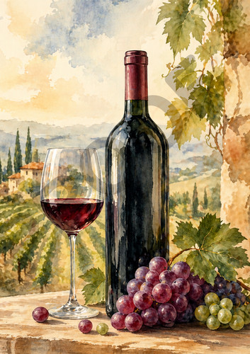 Watercolour wine picture - watercolour,