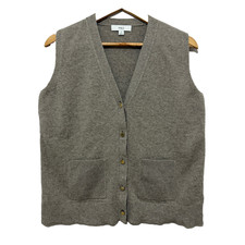 M&S Button Front Knitted Waistcoat Womens Size M Taupe Brown Wool Blend