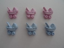 6 Cute Baby Carriages Flatback Pink and Blue Card and Craft Embellishment (ch)