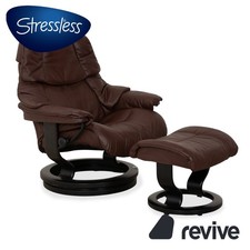 Stressless Reno Leather Armchair Brown Red Manual Function Included Ottoman
