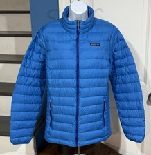 Women's Large Patagonia Goose Down Sweater Puffer Full Zip Andes Blue Jacket!