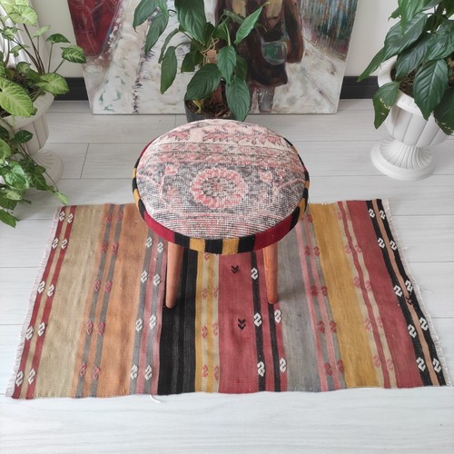 Round vintage kilim - round, stool