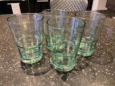 4 x Bacardi Rum Mojito Cocktail Glass Green Tinted Embossed Leaf Bat Logo VGC