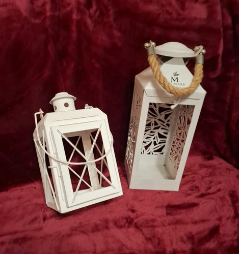 Pair white metal candle - of,