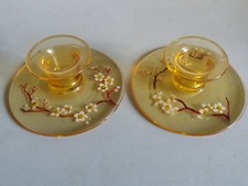 PAIR of STUNNING Stuart Crystal Art Deco AMBER ENAMELLED CANDLESTICKS