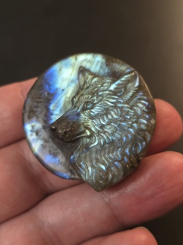 Carved labradorite wolf - carved,