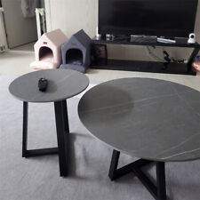 Set of 2 Stylish Slate Handcrafted Steel Round Coffee Table Stacking Tea Tables